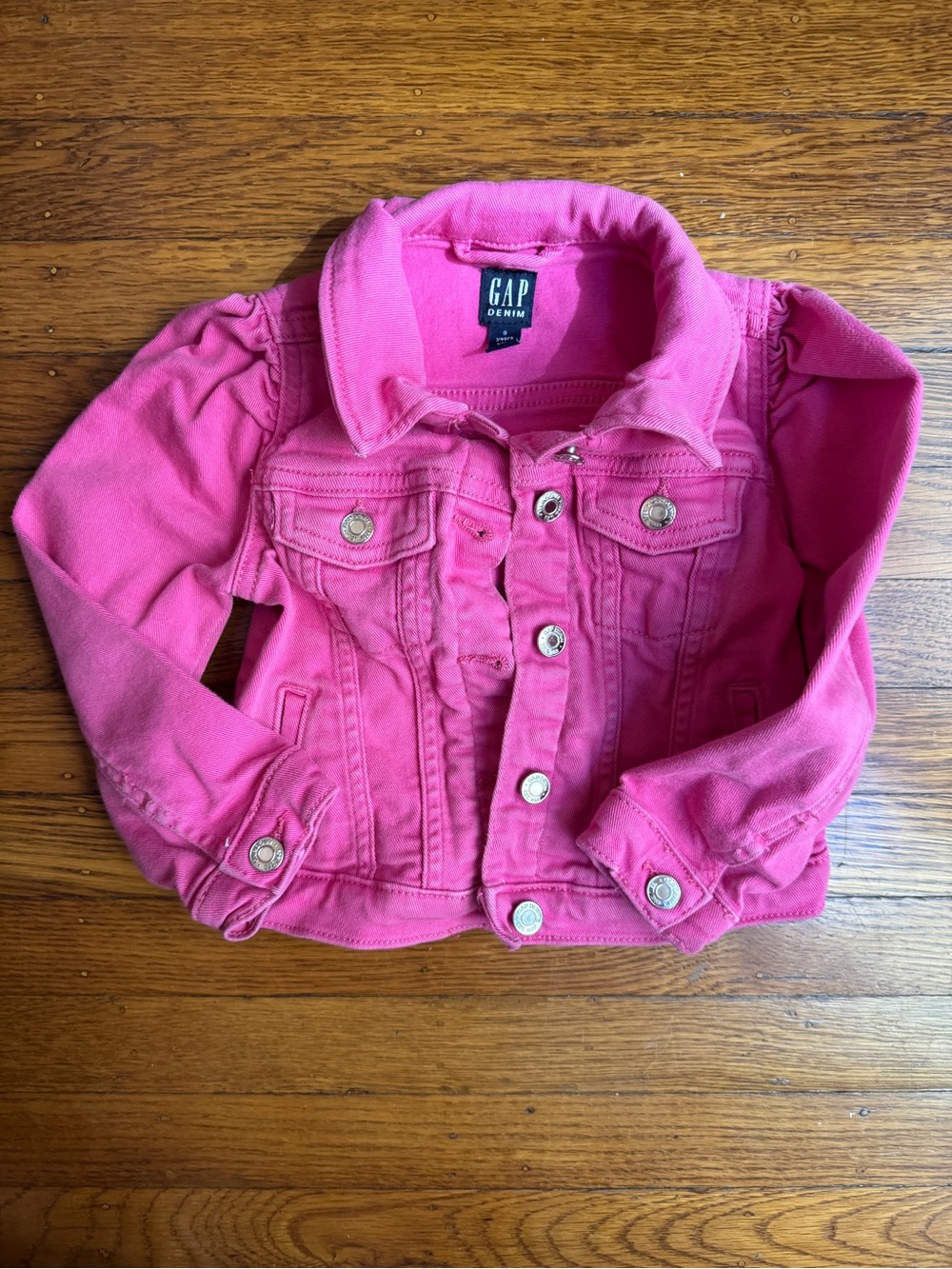 GAP Pink Kids Ruffle Shoulder Denim Jacket Size 3